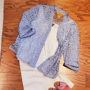 RUBY RD. Denim Blue Lace Shirt Cover-up